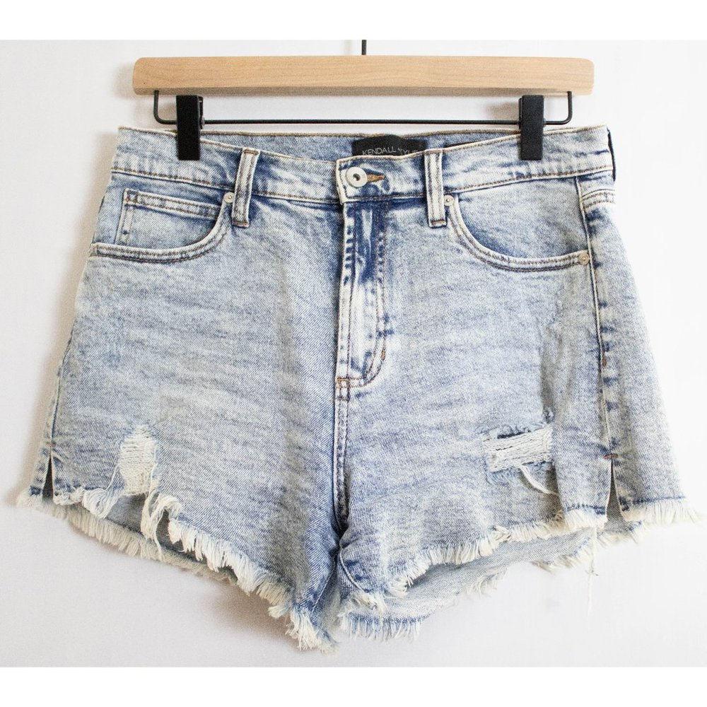 Kendall + Kylie Light Blue Acid Wash Distressed Denim Cut Off Shorts - 7 / 28